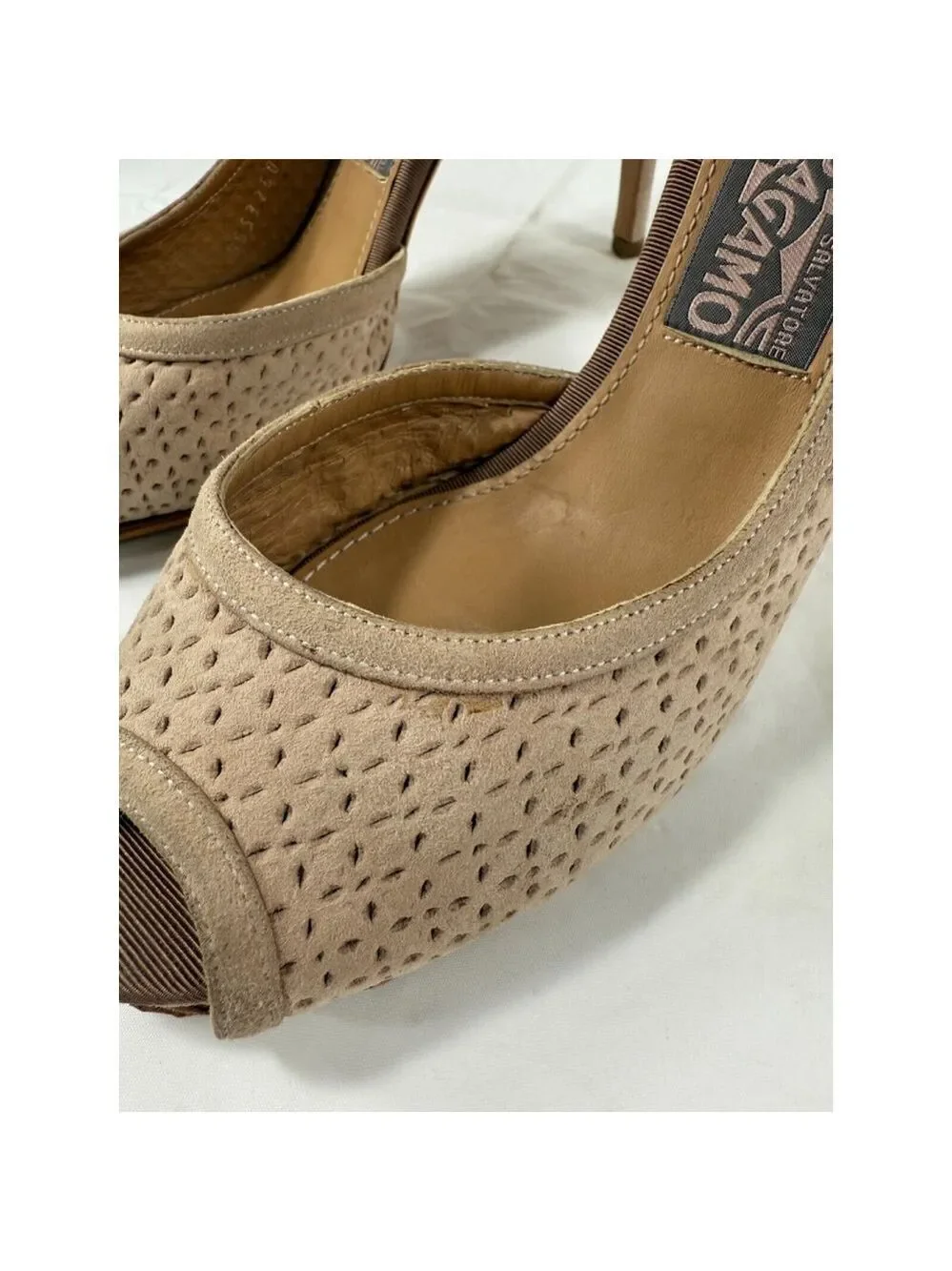 Salvatore Ferragamo DORSAY SUEDE PERFORATED OPEN TOE SIZE 7.5